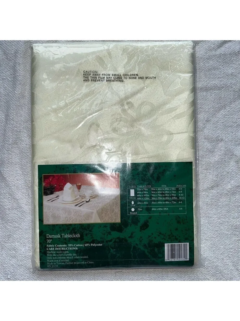 NIP Vintage Damask 70” Round Tablecloth Christmas Bells